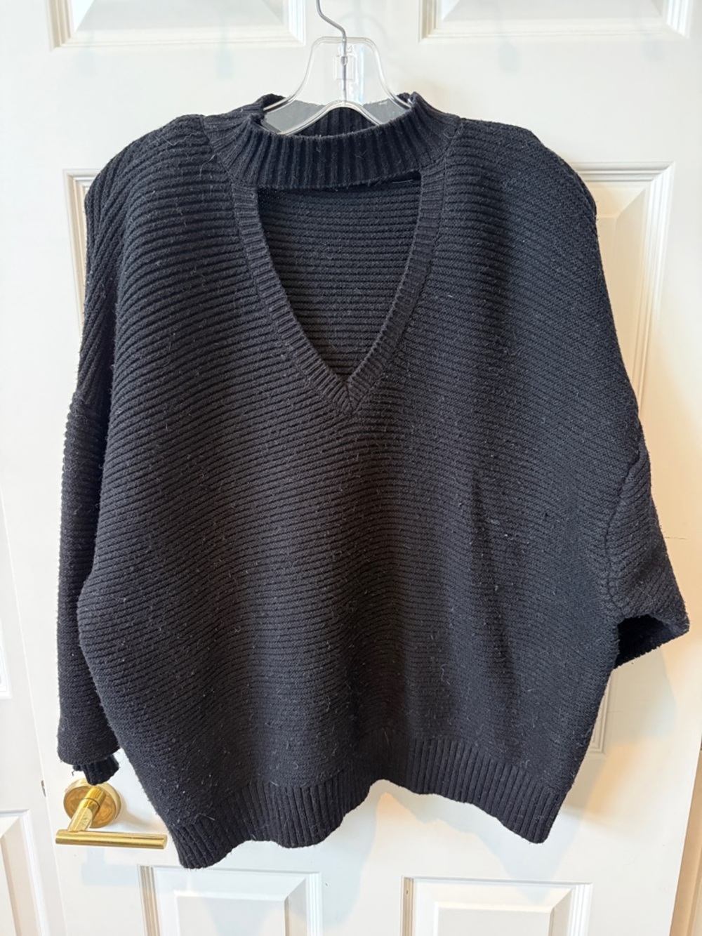 Zara Black Ribbed V-Neck Sweater